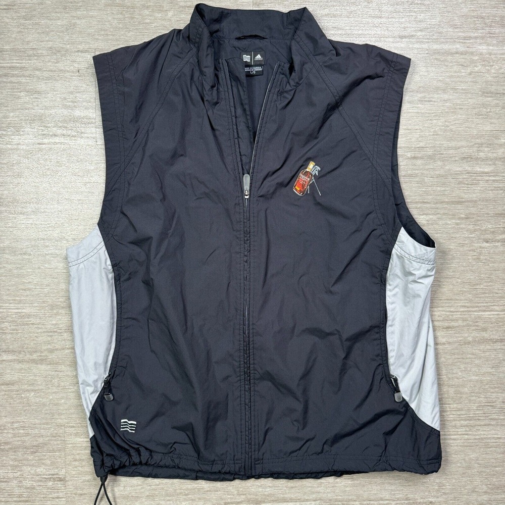 Vintage Adidas Climaproof Golf Vest Full Zip L Black Gray Lined Golf Bag Logo